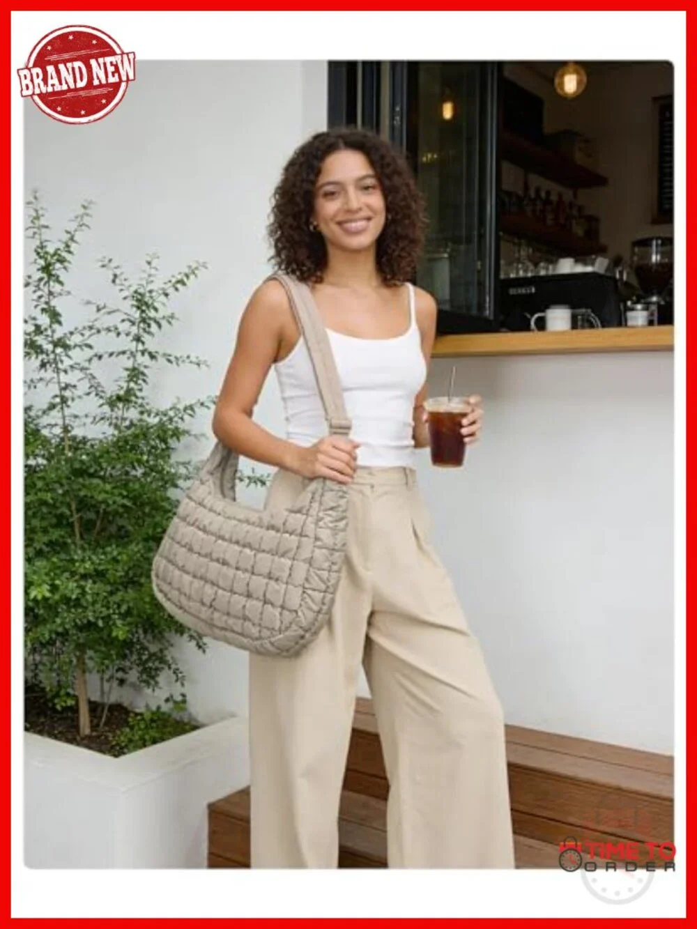 Quilted Crossbody Bag with Laptop Sleeve, Travel Hobo Shoulder Purse